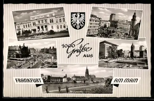 AK Frankfurt am Main, Zoo-Gesellschaftshaus, Hauptbahnhof, Eschenheimer Tor mit Strassenbahn
