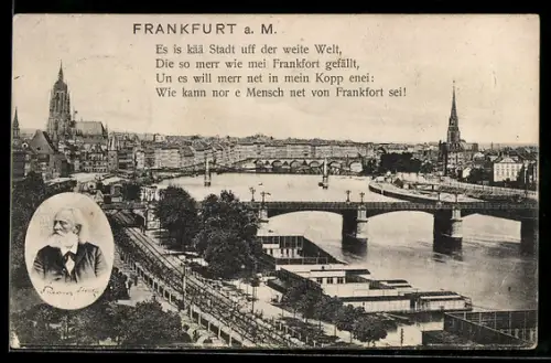 AK Alt-Frankfurt, Mainufer, Eiserner Steg, Dom