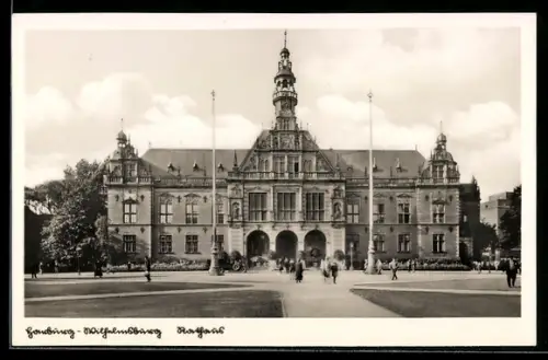AK Hamburg-Wilhelmsburg, Rathaus mit Strassenpartie