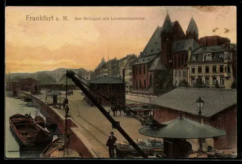 AK Alt-Frankfurt, Mainquai mit Leonhardskirche