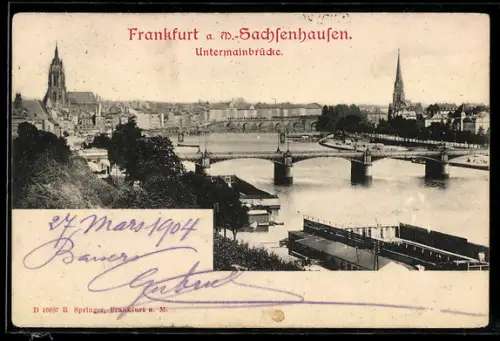 AK Frankfurt a. M.-Sachsenhausen, Untermainbrücke mit Dom