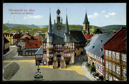 AK Wernigerode (Harz), Marktplatz mit Rathaus