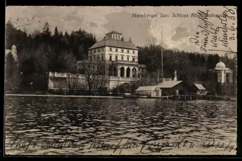 AK Berg / Starnberger See, Blick auf Schloss Allmannshausen