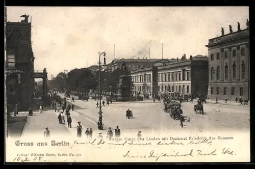 AK Berlin, Strasse Unter den Linden mit Denkmal Friedrich des Grossen