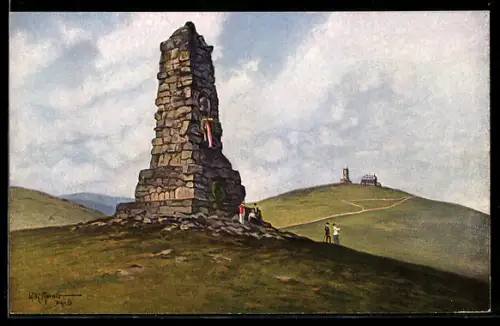 Künstler-AK Feldberg, Bismarckdenkmal mit Besuchern