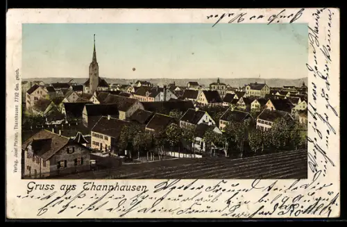 Goldfenster-AK Thannhausen, Teilansicht mit Kirche