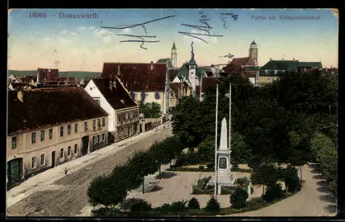 AK Donauwörth, Panorama mit Kriegerdenkmal