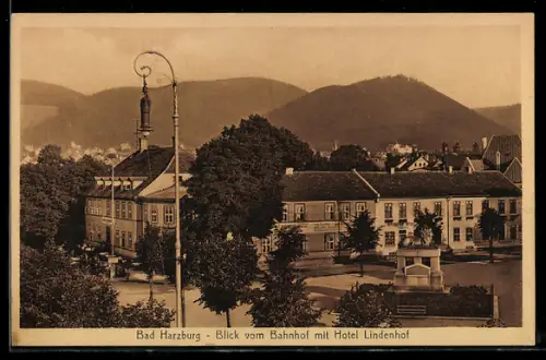 AK Bad Harzburg, Blick vom Bahnhof mit Hotel Lindenhof