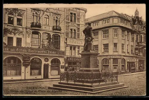 AK Essen /Ruhr, Statue du Krupp et Place de Marché