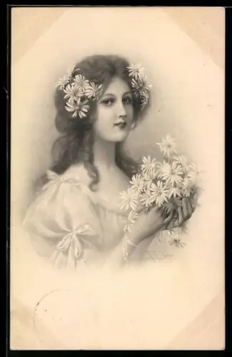 Künstler-AK Wichera, M. Munk Nr. 322: Dame mit weissen Blumen