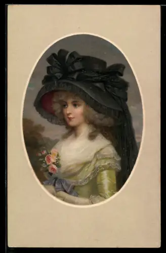 Künstler-AK M. Munk Nr. 559: Fräulein mit grossem Hut und Rosen