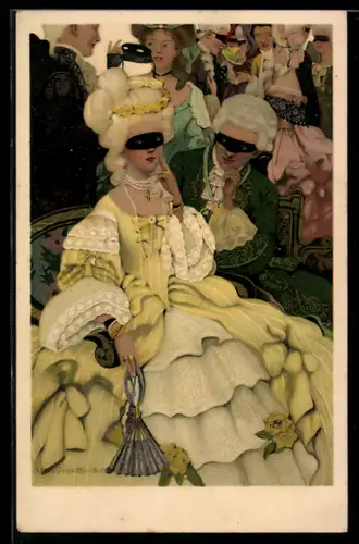 Künstler-AK sign. Ethel Franklin Betts: barockes Paar auf einem Maskenball
