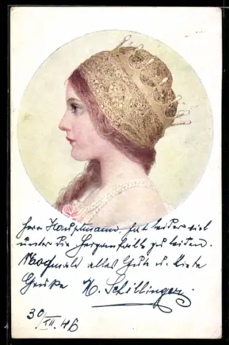 Künstler-AK Brüder Kohn (B.K.W.I) Nr.915: Profil einer Dame mit Krone