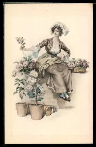 Künstler-AK M. Munk Nr. 577: Fräulein mit Rosen