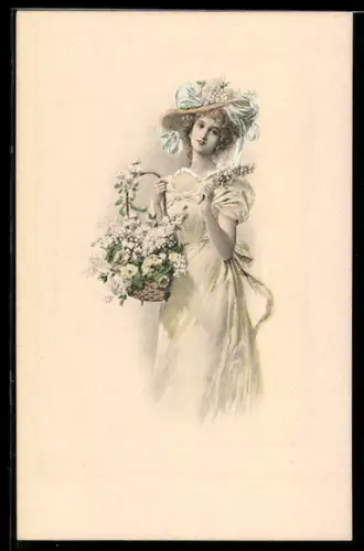Künstler-AK Brüder Kohn (B.K.W.I) Nr.276: Blumenmädchen mit Hut