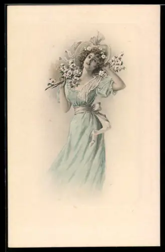 Künstler-AK M. Munk Nr. 276: Fräulein im Kleid mit Blumen