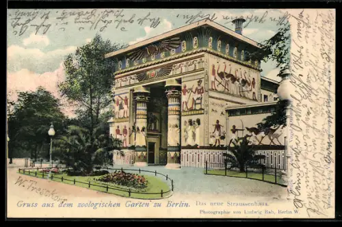 AK Berlin, Zoologischer Garten, das neue Straussenhaus