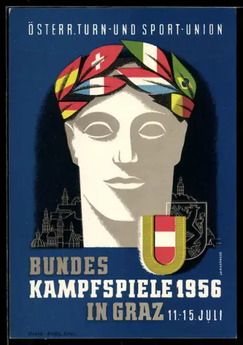 AK Graz, Bundes-Kampfspiele 1956, Österr. Turn- und Sport-Union, österr. Nationalfarben