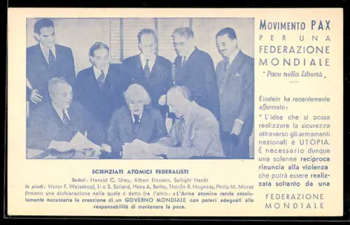 AK Movimento Pax per una Federazione Mondiale, Scienziati Atomici Federalisti, Albert Einstein, Friedensbewegung