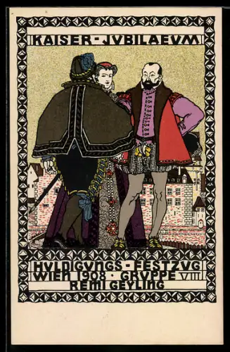 Künstler-AK Wiener Werkstätte Nr. 164, sign. Remigius Geyling: Wien, Kaiser-Jubiläum 1908, Gruppe VIII