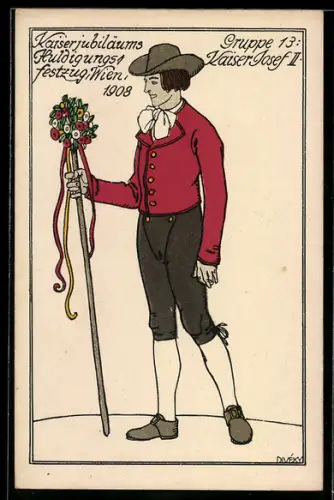 Künstler-AK Wiener Werkstätte Nr. 171, sign. Josef Diveky: Wien, Kaiser-Jubiläum 1908, Gruppe 13, Kaiser Josef II.
