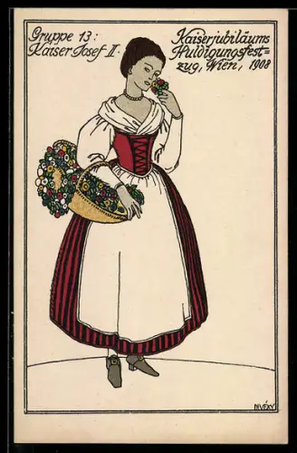 Künstler-AK Wiener Werkstätte Nr. 183, sign. Josef Diveky: Wien, Kaiser-Jubiläum 1908, Gruppe 13, Kaiser Josef II.