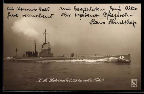 AK S. M. Unterseeboot XVI in voller Fahrt