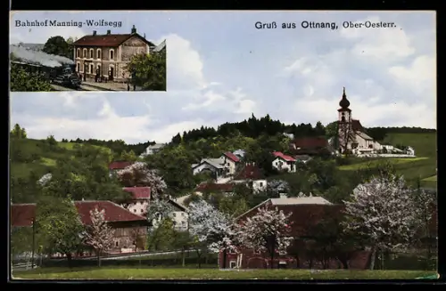 AK Ottnang, Panorama & Bahnhof Manning-Wolfsegg