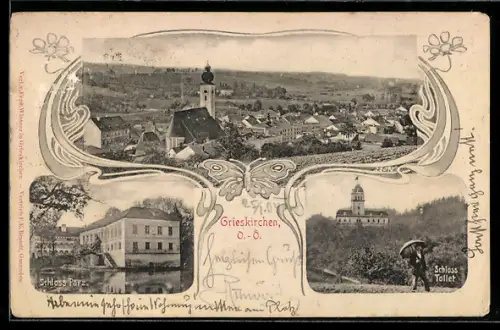 AK Grieskirchen /O.-Ö., Schloss Tollet, Schloss Parz und Totalansicht