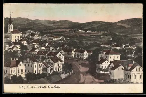 AK Gaspoltshofen /Ob.-Öst., Ortsansicht mit Kirche aus der Vogelschau