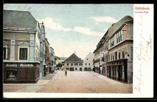 AK Vöcklabruck, Vorstadt-Platz mit Kerzen-Geschäft