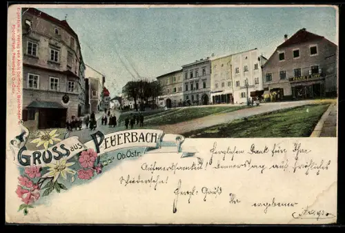 AK Peuerbach /Ob.Östr., Ortsansicht mit Geschäft von Franz F. List