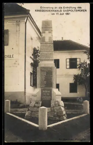 AK Gaspoltshofen, Kriegerdenkmal für die Gefallenen des Weltkrieges 1914-1918, enthüllt 17.7.1921