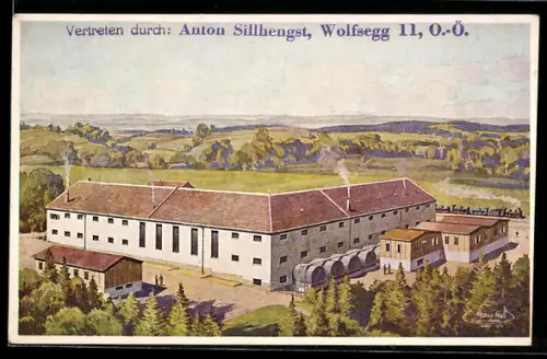 Künstler-AK Obertrattnach, Futtermittelindustrie, Donaukraft-Werk aus der Vogelschau