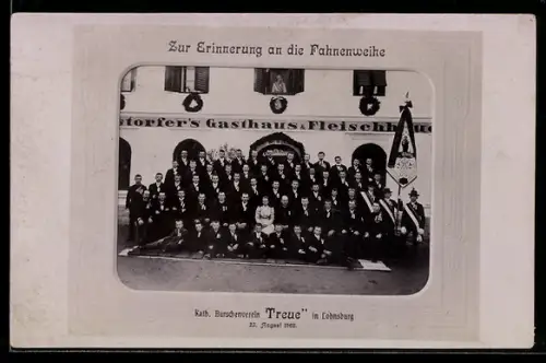 AK Lohnsburg, Fahnenweihe d. Kath. Burschenverein Treue 1908
