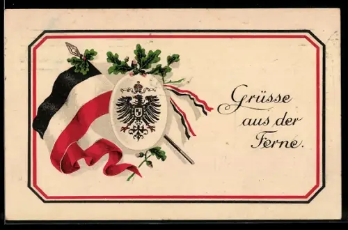 AK Grüsse aus der Farne, deutsche Fahne und Wappenadler