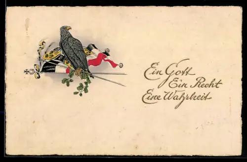 AK Ein Gott, Ein Recht..., Adler mit deutschen Fahnen