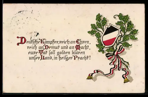 AK Spruch: Deutsche Kämpfer, reich an Ehren, reich an Demut und an Macht..., Wappen