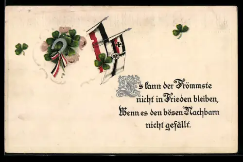 Präge-AK Es kann der Frömmste..., Deutsche Fahnen, Glücksklee, Hufeisen