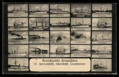 AK Deutschlands Kriegsflotte, Artillerieschulschiff Mars, Kreuzerkorvette Moltke, Depeschenboot Sleipner, Aviso Blitz