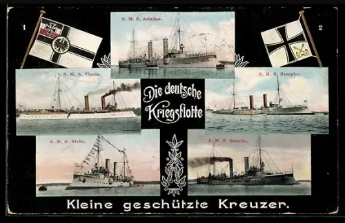 AK Kleine geschützte Kreuzer S.M.S. Ariadne, S.M.S. Nymphe, S.M.S. Gazelle, S.M.S. Niobe, Kriegsschiff