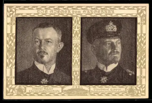 AK Admiral Scheer, Chef der Hochseestreitkräfte und Vizeadmiral Hipper, Befehlshaber der Aufklärungsschiffe