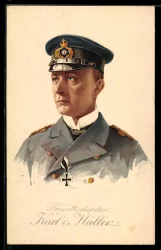 Künstler-AK Fregattenkapitän Karl von Müller, Kommandant des Kleinen Kreuzers Emden