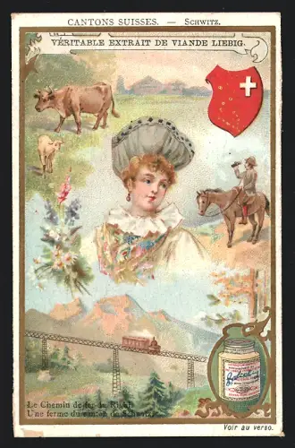 Sammelbild Liebig, Cantons Suisses, Schwitz, Le chemin de fer du Righi, Une ferme du canton de Schwitz