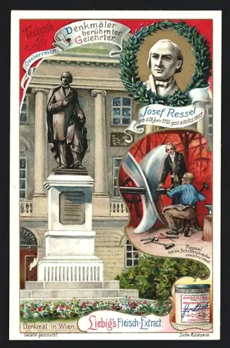 Sammelbild Liebig, Denkmäler berühmter Gelehrter, Technik, Josef Ressel, Denkmal in Wien