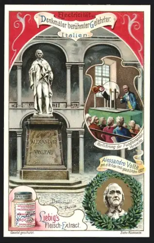 Sammelbild Liebig, Denkmäler berühmter Gelehrter, Italien, Electricität, Alessandro Volta, Denkmal in Pavia