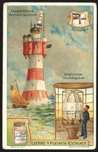 Sammelbild Liebig, Leuchttürme, Rotesand-Leuchtturm, Dioptrischer Leuchtapparat