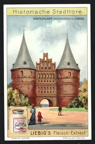 Sammelbild Liebig, Historische Stadttore, Deutschland, Das Holstentor in Lübeck