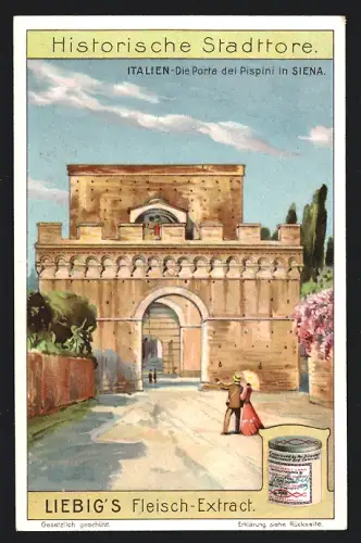 Sammelbild Liebig, Historische Stadttore, Italien, Die Porta dei Pispini in Siena