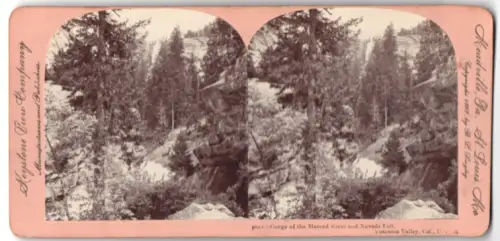 Stereo-Fotografie Keystone View Company, St. Louis, Ansicht Yosemite Valley, CA, Gorge of the Merced River, Nevada Fall